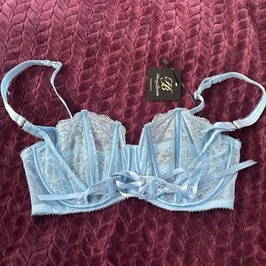 Honey Birdette Blue Lace Corset Bra 36DDD